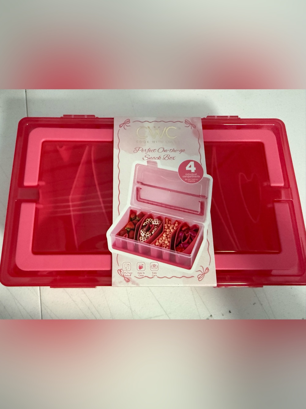 Pink 4-Compartment Snack Box – Portable Food Storage